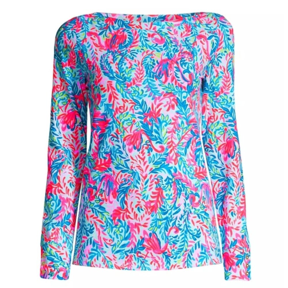 Lilly Pulitzer Aleah long-sleeve top Surf Blue Flim Flam print